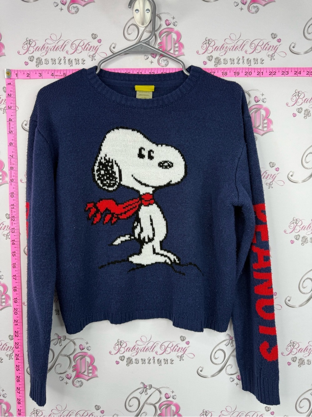 Peanuts knit snoopy sweater Navy Snoopy Graphic Crewneck Sweater Peanuts Design